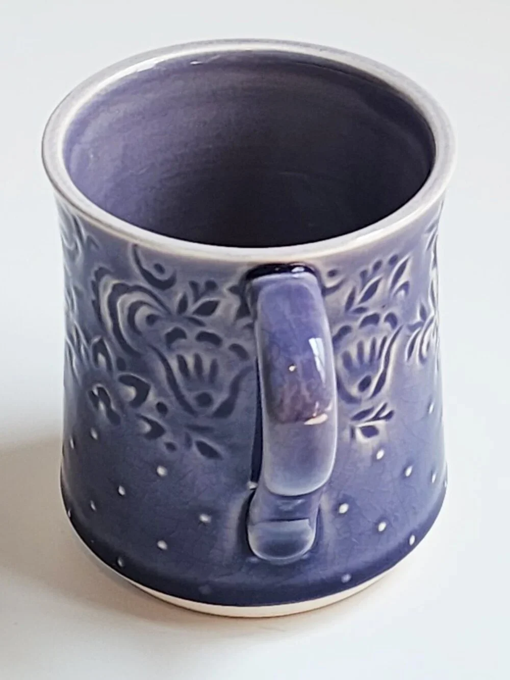 Periwinkle Blue Purple Paisley Embossed Crackle Glaze Ceramic Coffee Mug Cup